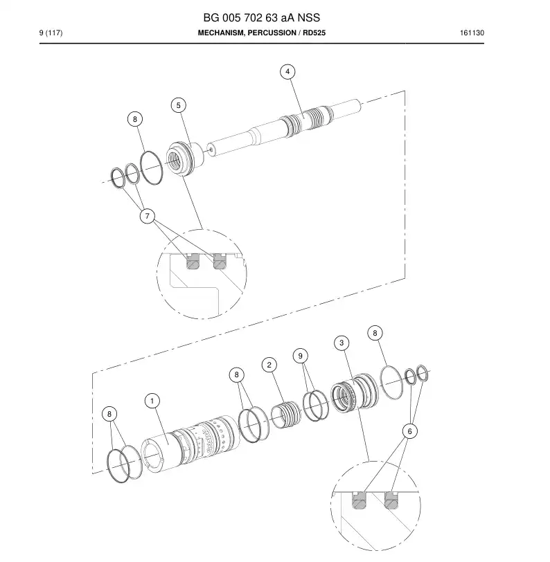 BG00570263a BG 005 702 63a Mechanism, Percussion - Sandvik Technical Drawing