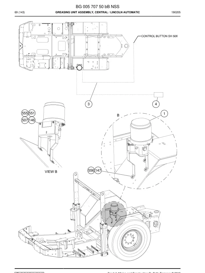 BG00570750b BG 005 707 50b Greasing Unit Assembly, Central - Sandvik Technical Drawing