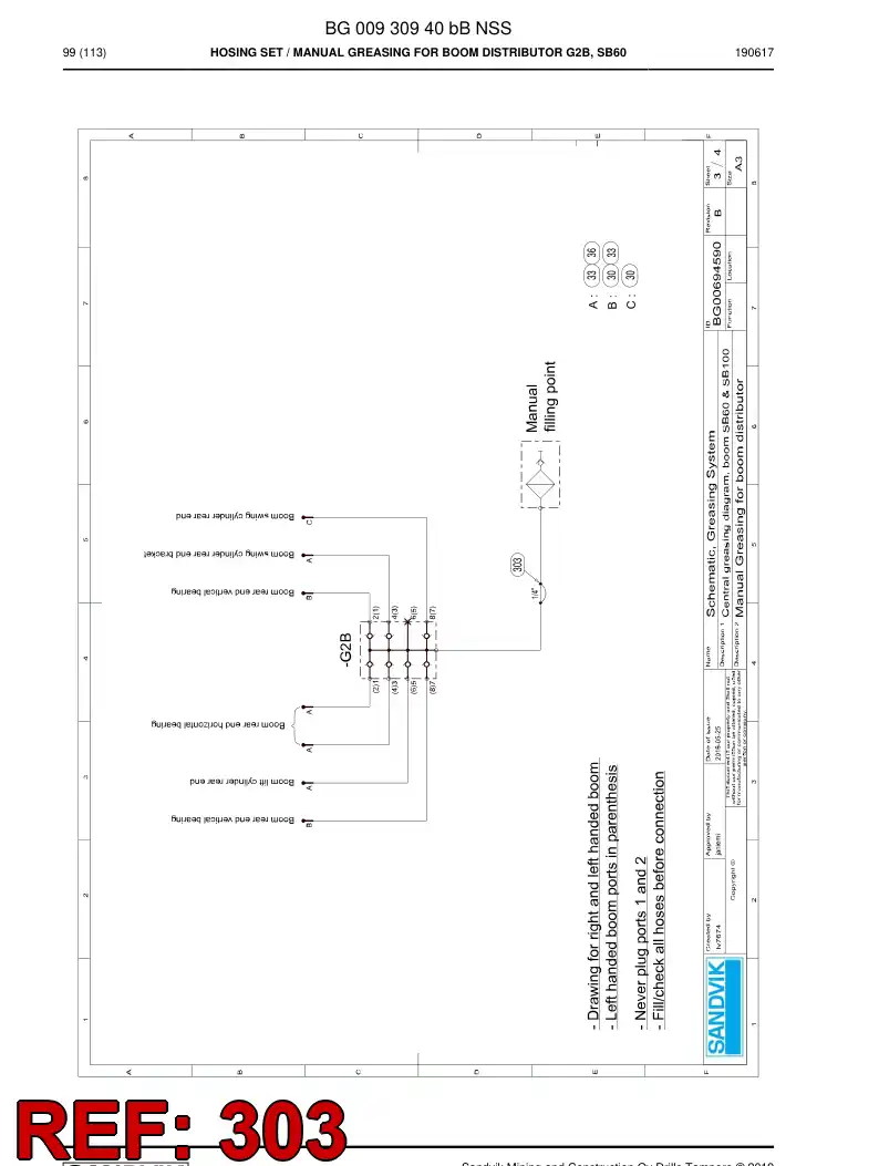 BG00572500a BG 005 725 00a Hose Assembly, Hydraulic - Sandvik Technical Drawing