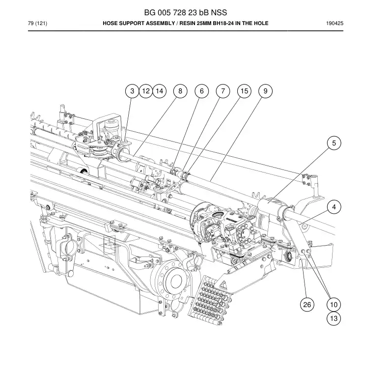 BG00572823b BG 005 728 23b Hose Support Assembly - Sandvik Technical Drawing