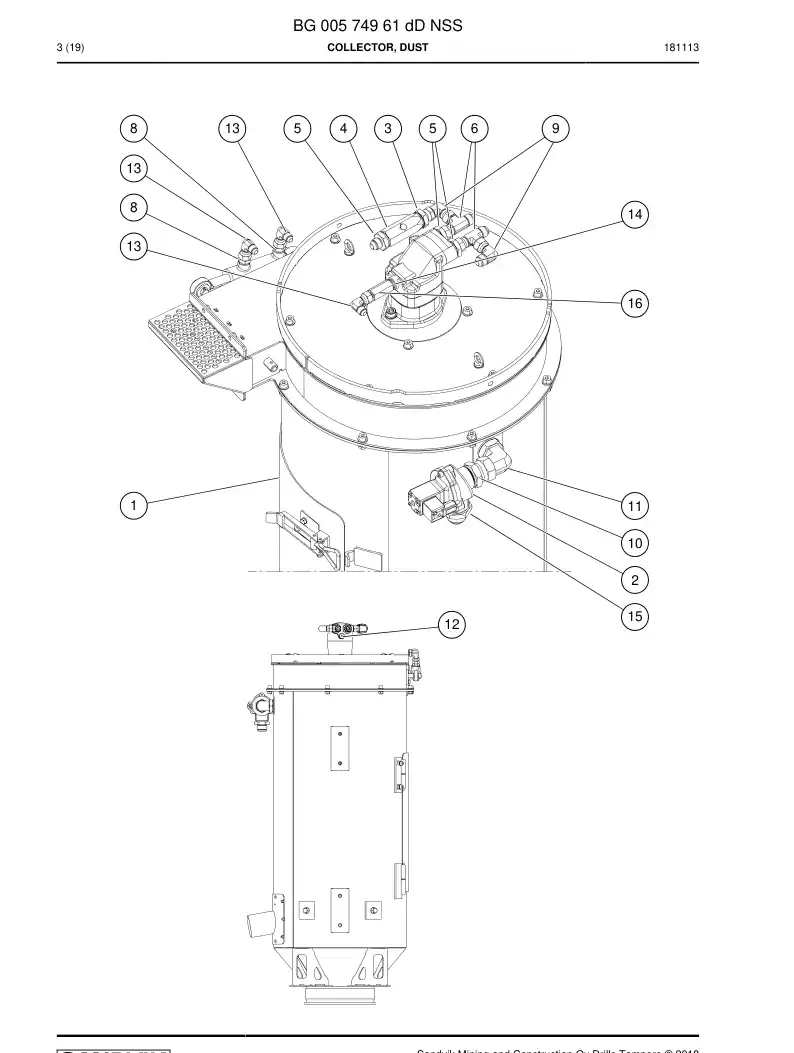 BG00574961d BG 005 749 61d Collector, Dust - Sandvik Technical Drawing