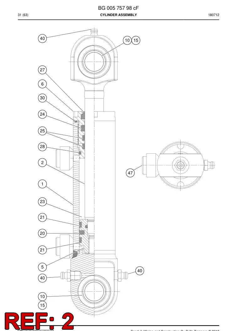 BG00575800a BG 005 758 00a PISTON Rod Assembly - Sandvik Technical Drawing