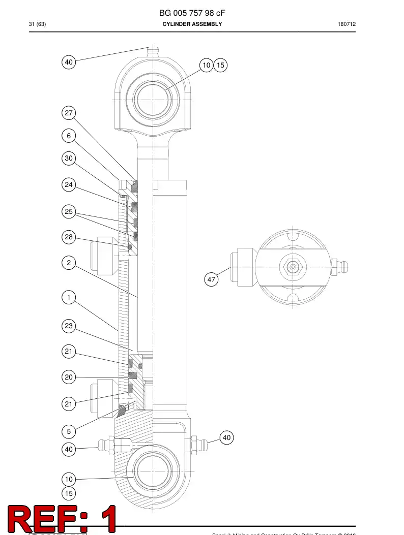 BG00575802a BG 005 758 02a Cylinder Tube Assembly - Sandvik Technical Drawing