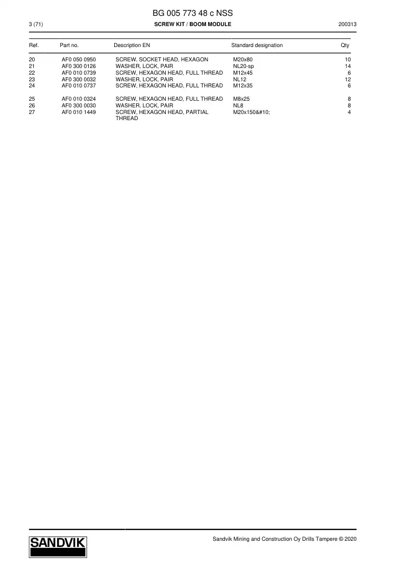 BG00577348c BG 005 773 48c Screw kit - Sandvik Technical Drawing
