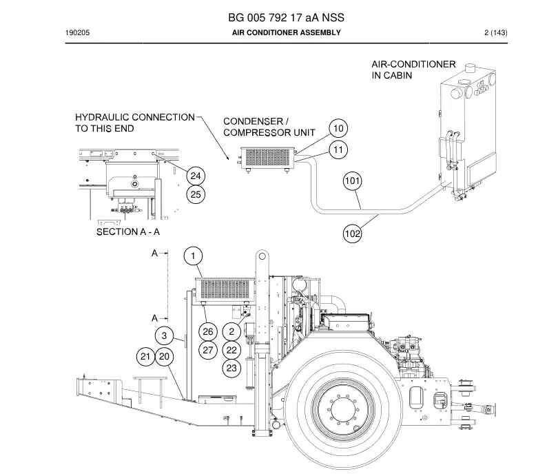 BG00579217a BG 005 792 17a Air conditioner assembly - Sandvik Technical Drawing