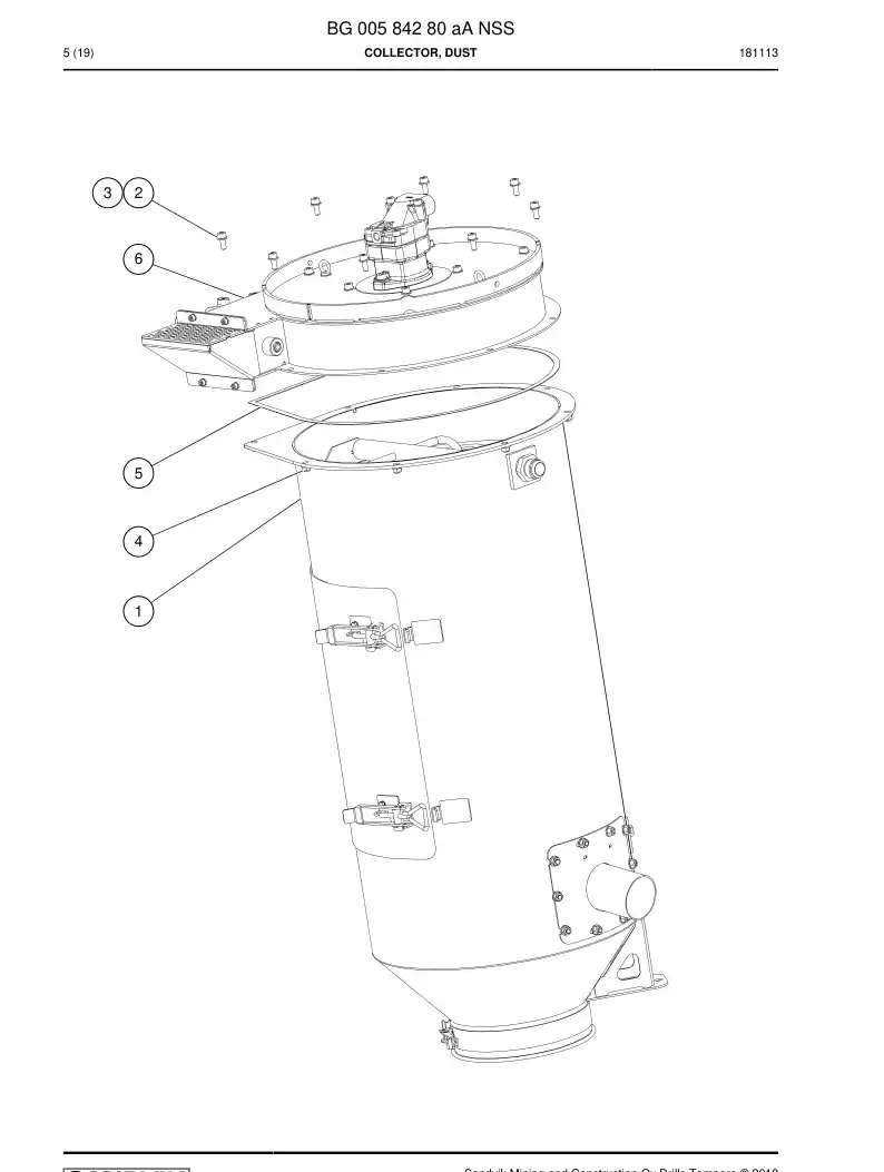 BG00584280a BG 005 842 80a Collector, Dust - Sandvik Technical Drawing