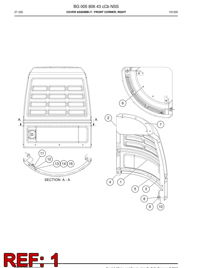 BG00584317a BG 005 843 17a Cover, Plastic - Sandvik Technical Drawing