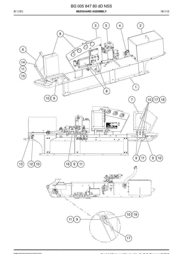 BG00584780d BG 005 847 80d Mudguard Assembly - Sandvik Technical Drawing
