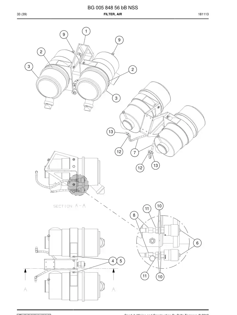 BG00584856b BG 005 848 56b Filter, Air - Sandvik Technical Drawing