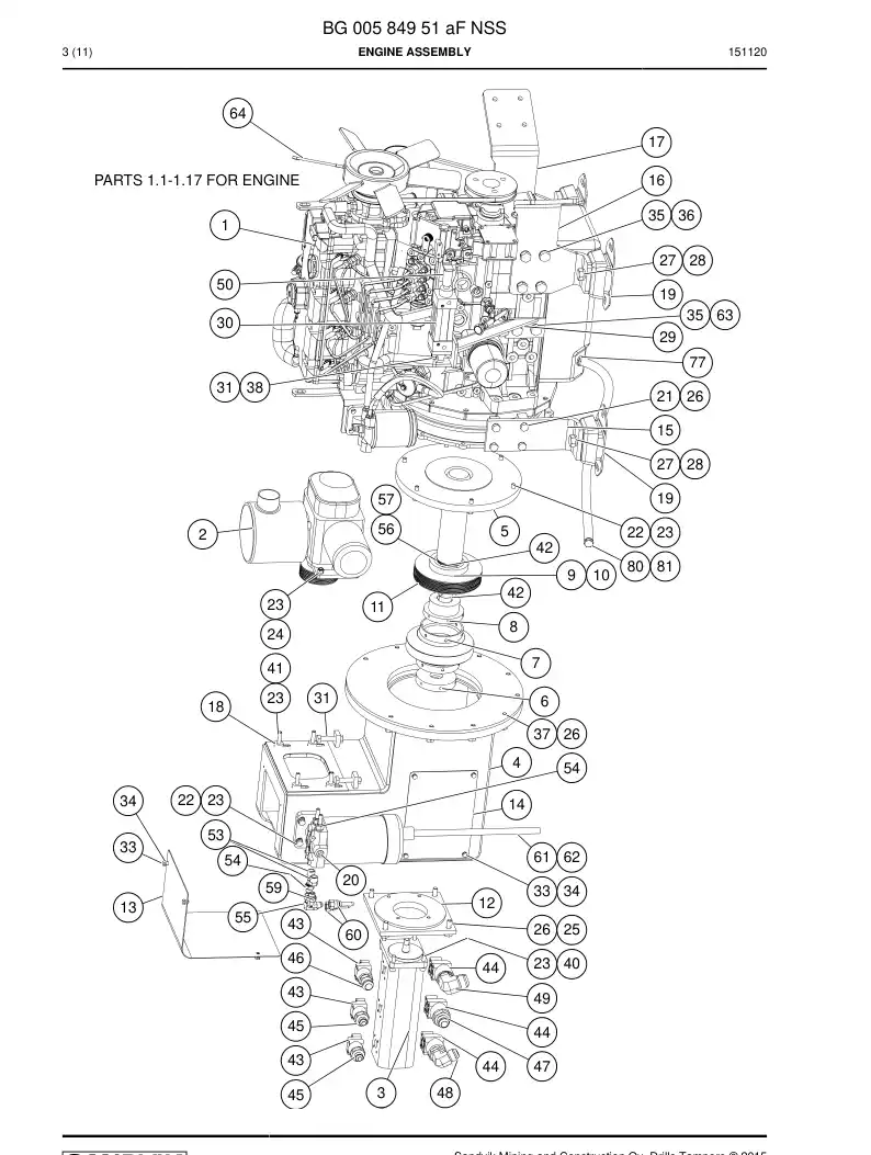 BG00584951a BG 005 849 51a Engine Assembly - Sandvik Technical Drawing