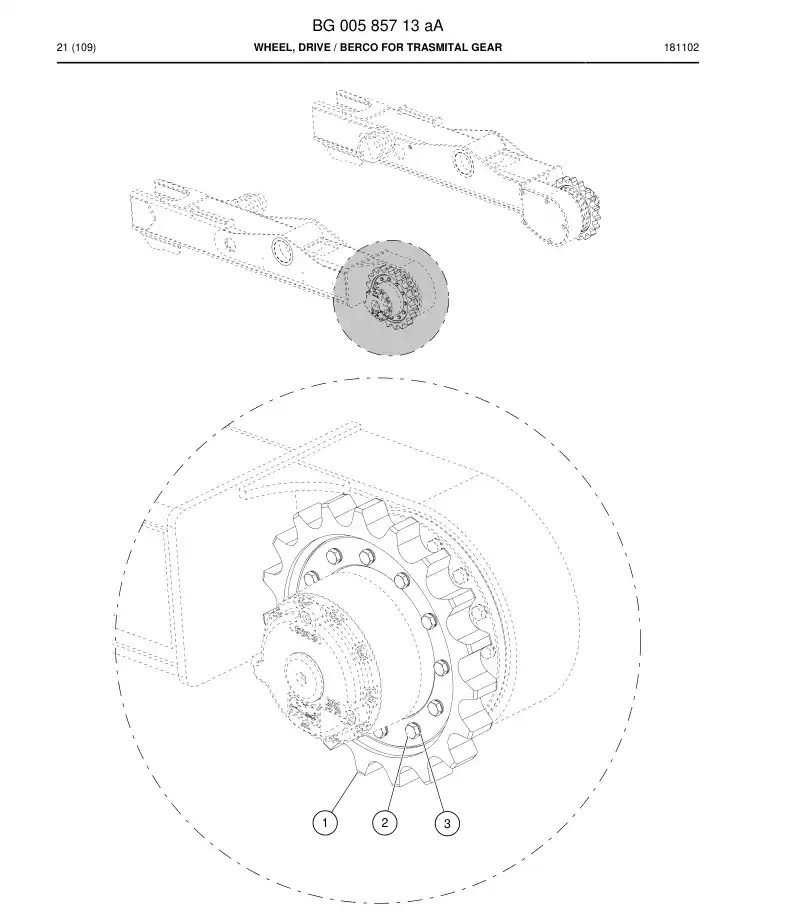 BG00585713a BG 005 857 13a Wheel, Drive - Sandvik Technical Drawing