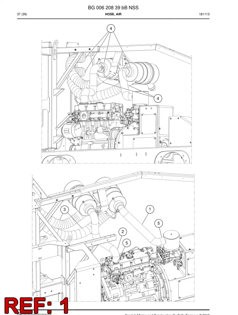 BG00586393a BG 005 863 93a Hose, Air - Sandvik Technical Drawing