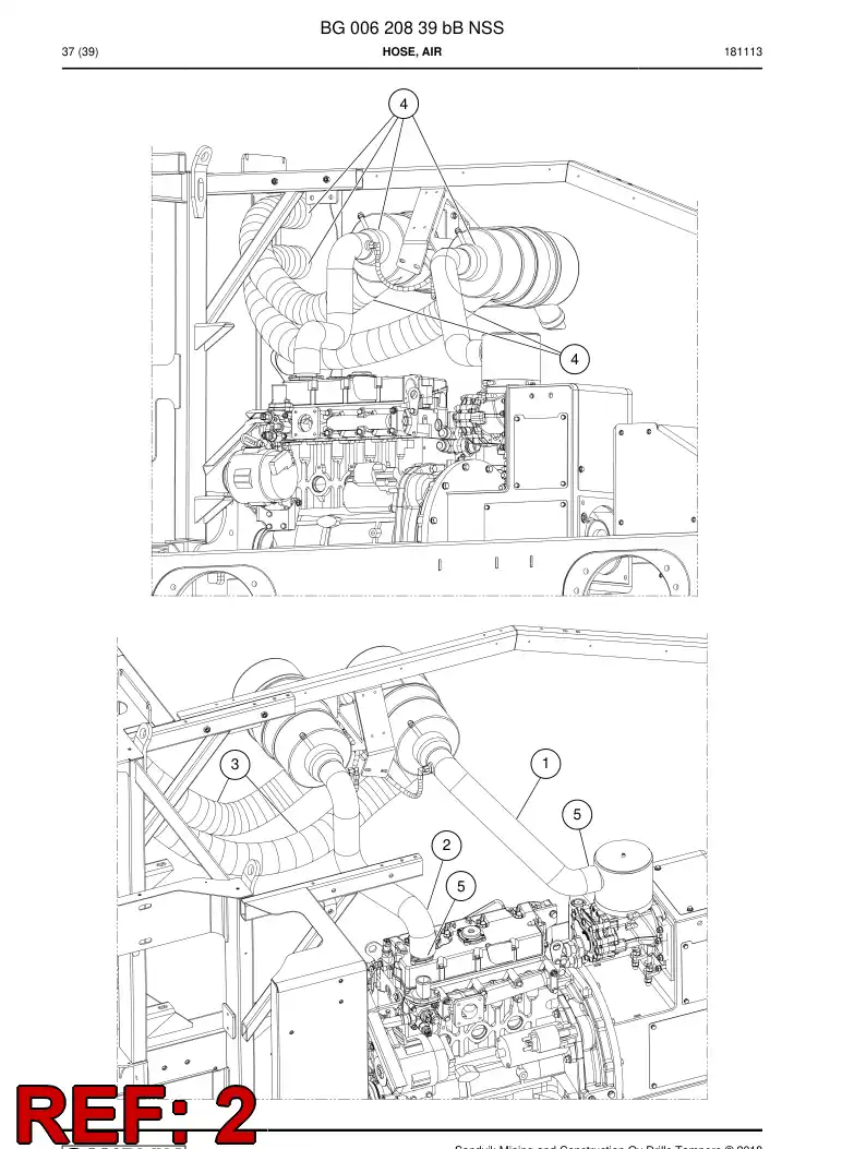 BG00586423b BG 005 864 23b Hose, Air - Sandvik Technical Drawing