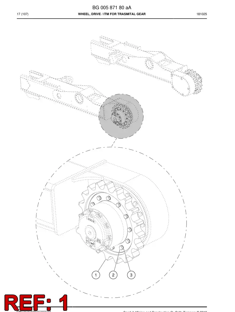 BG00587177a BG 005 871 77a Wheel, Drive - Sandvik Technical Drawing