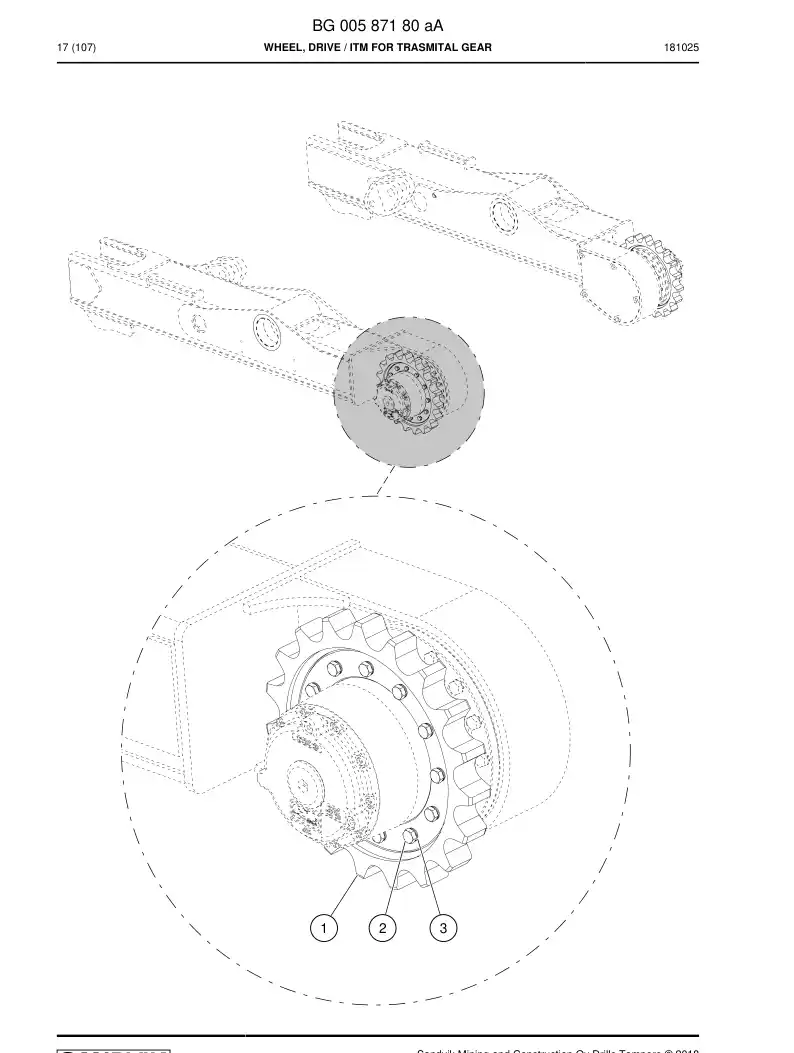 BG00587180a BG 005 871 80a Wheel, Drive - Sandvik Technical Drawing