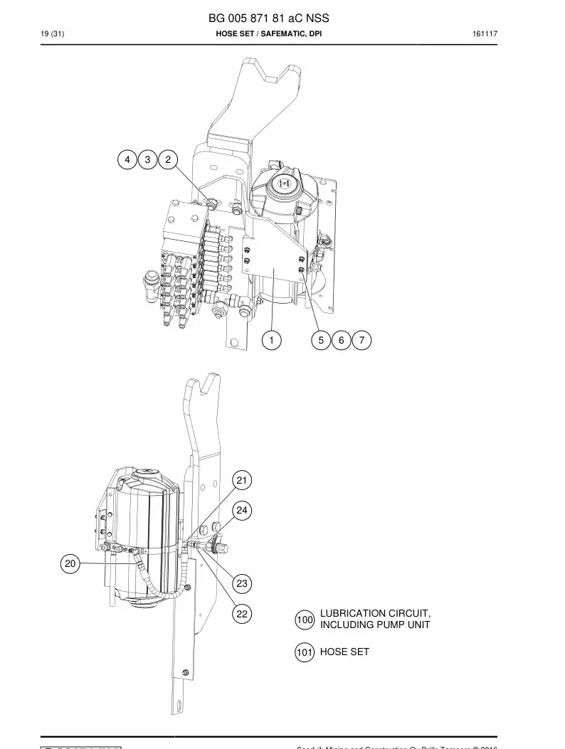BG00587181a BG 005 871 81a Hose Set - Sandvik Technical Drawing