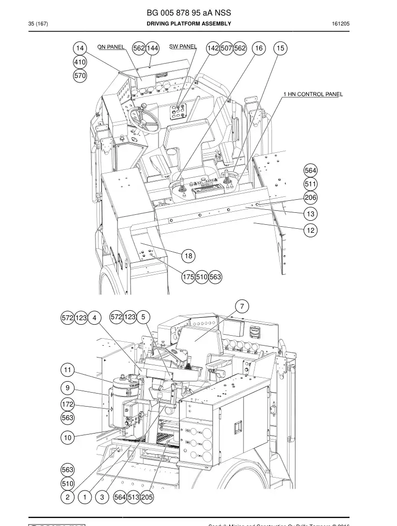 BG00587895a BG 005 878 95a Driving Platform Assembly - Sandvik Technical Drawing