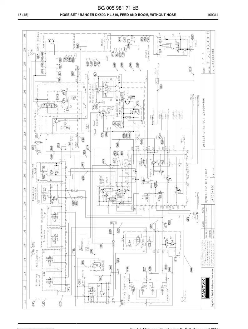 BG00598171e BG 005 981 71e Hose Set - Sandvik Technical Drawing