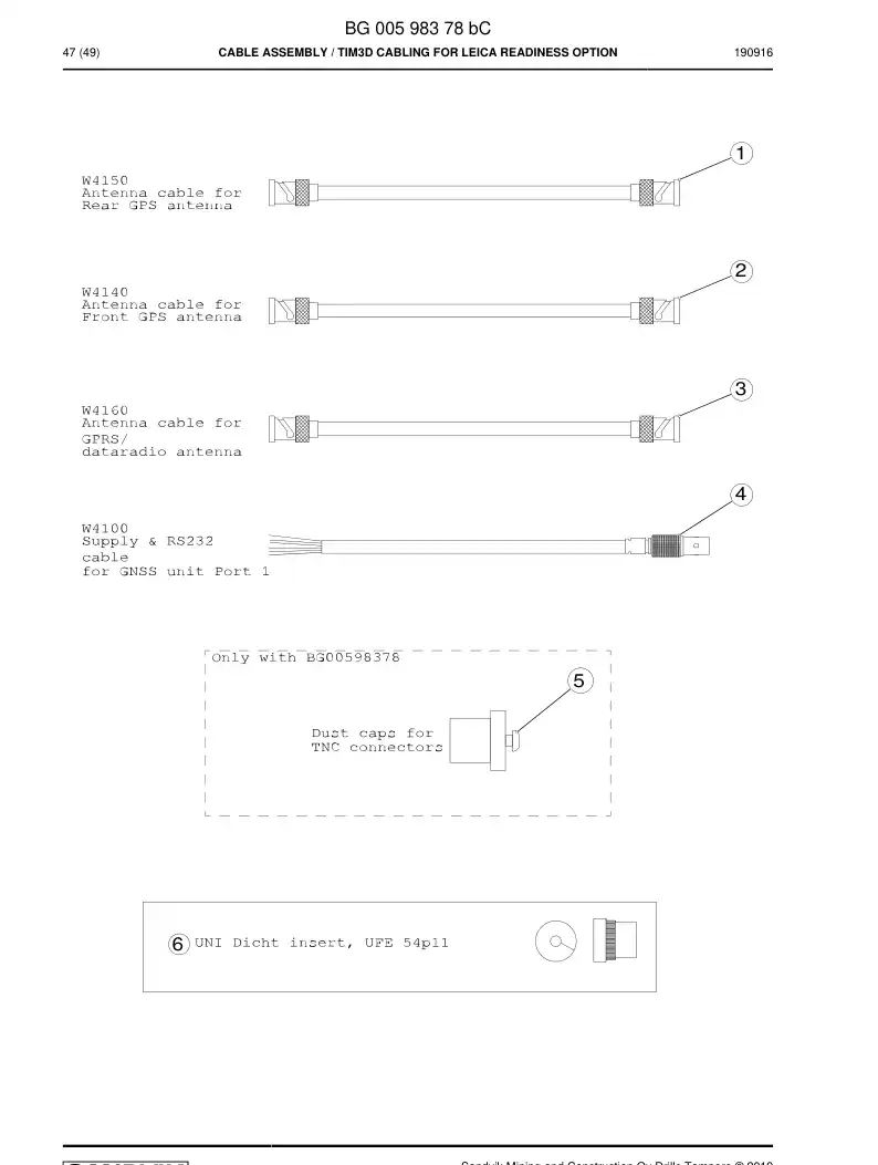 BG00598378b BG 005 983 78b Cable Assembly - Sandvik Technical Drawing