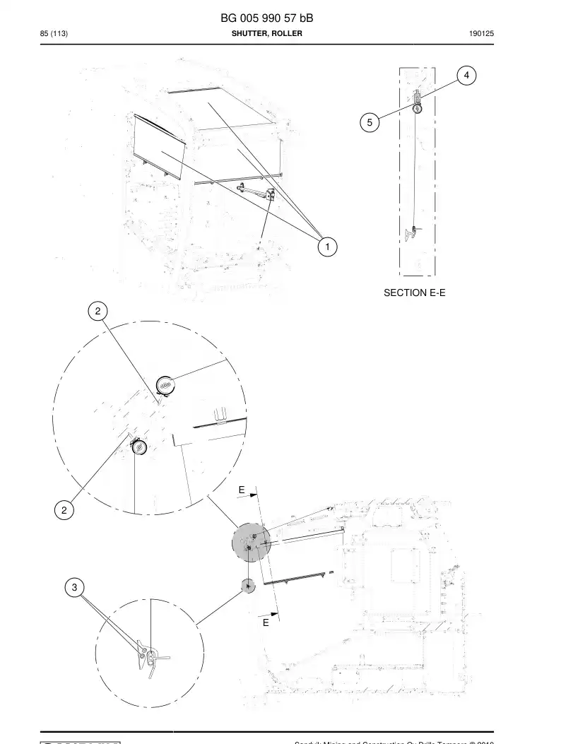 BG00599057b BG 005 990 57b Shutter, Roller - Sandvik Technical Drawing