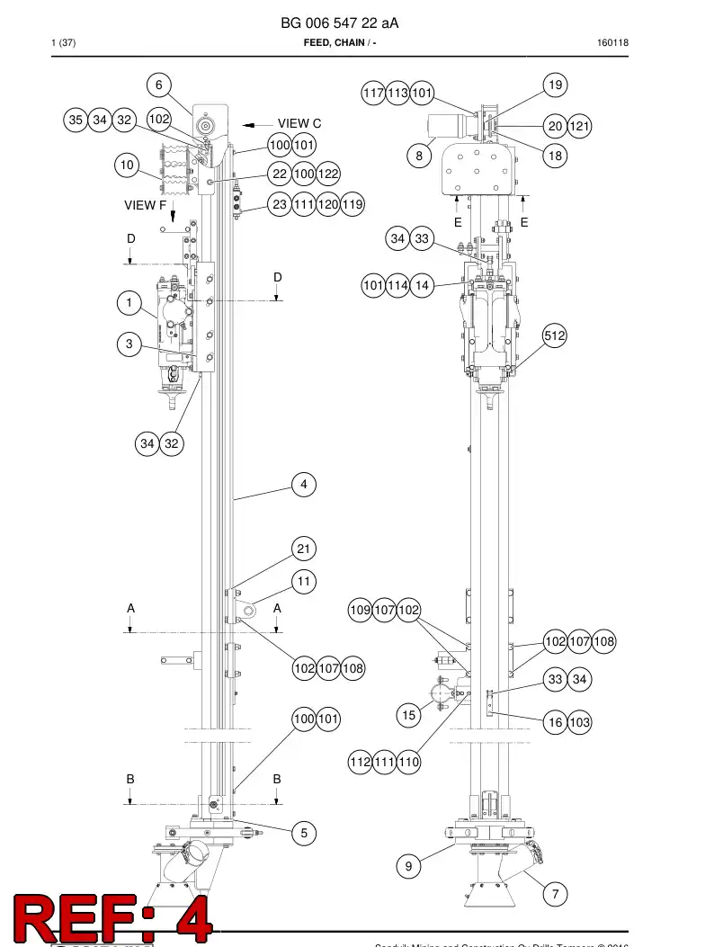 BG00599578a BG 005 995 78a Beam - Sandvik Technical Drawing