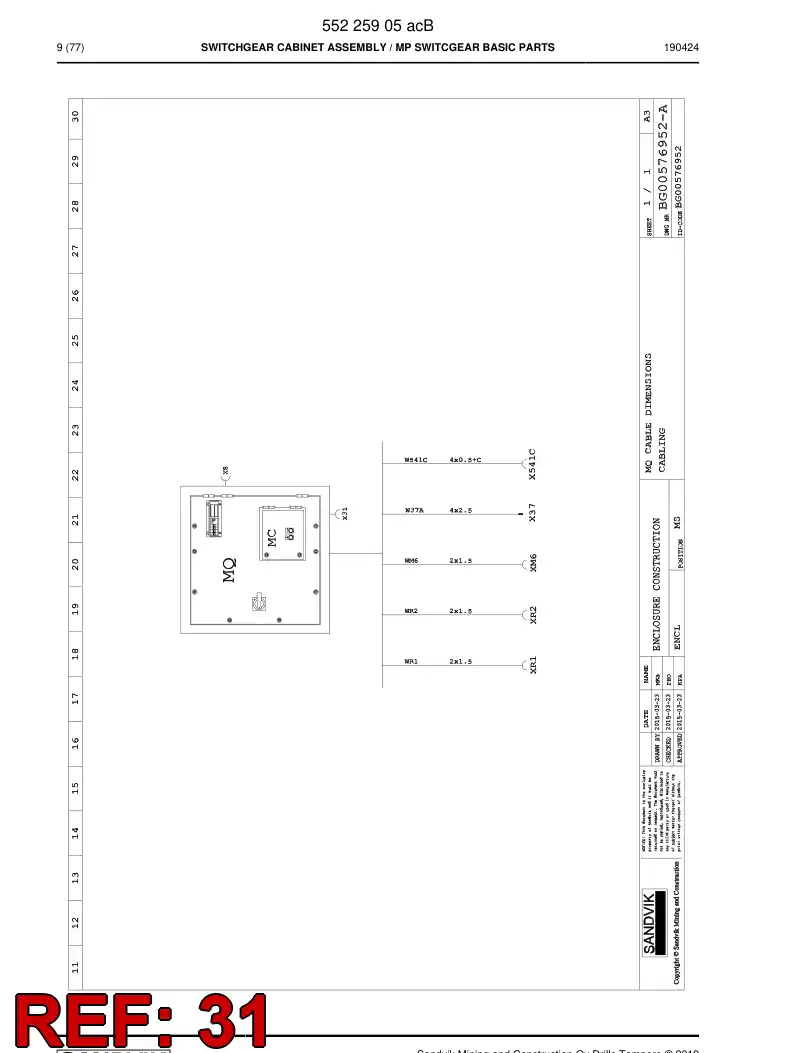 BG00599701a BG 005 997 01a Cover Ring - Sandvik Technical Drawing