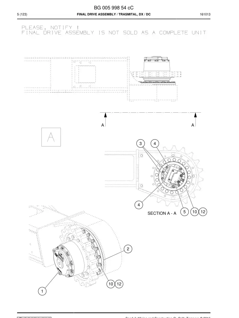 BG00599854c BG 005 998 54c Final Drive Assembly - Sandvik Technical Drawing