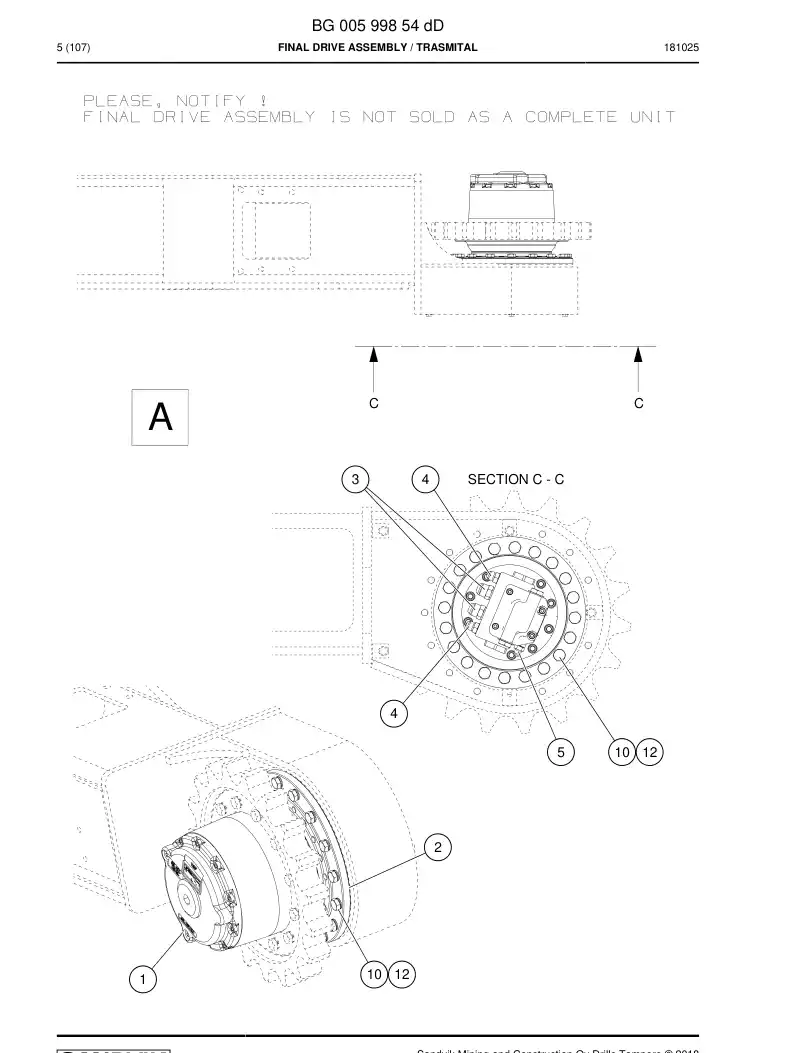 BG00599854d BG 005 998 54d Final Drive Assembly - Sandvik Technical Drawing