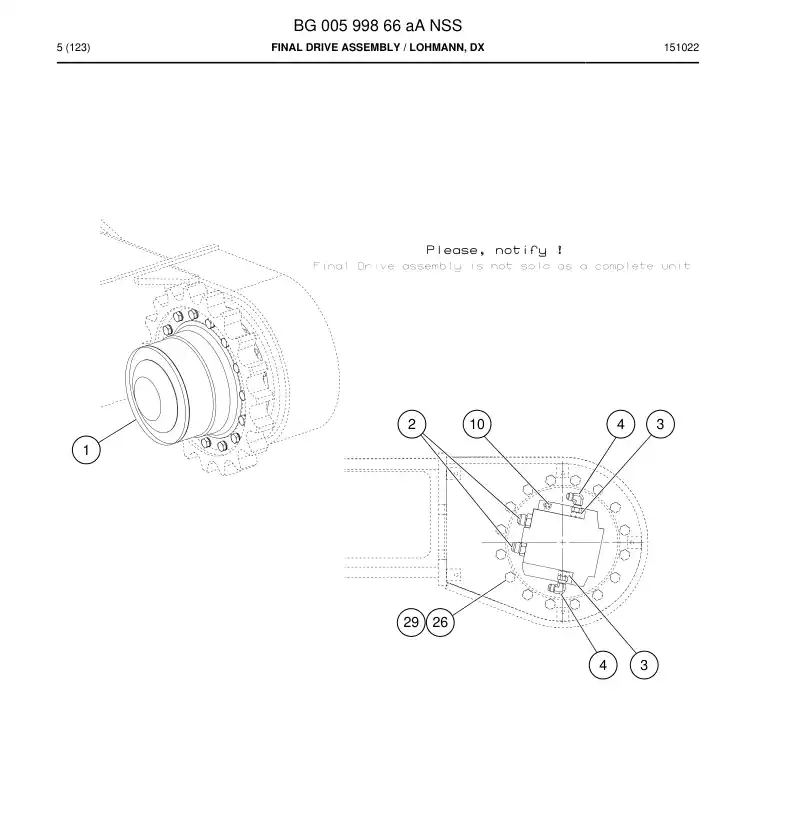 BG00599866a BG 005 998 66a Final Drive Assembly - Sandvik Technical Drawing