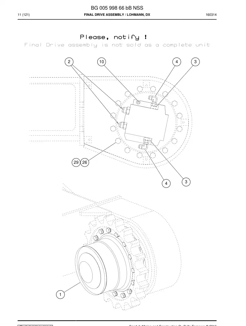 BG00599866b BG 005 998 66b Final Drive Assembly - Sandvik Technical Drawing