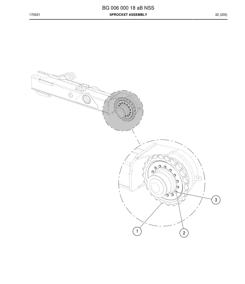 BG00600018a BG 006 000 18a Sprocket Assembly - Sandvik Technical Drawing