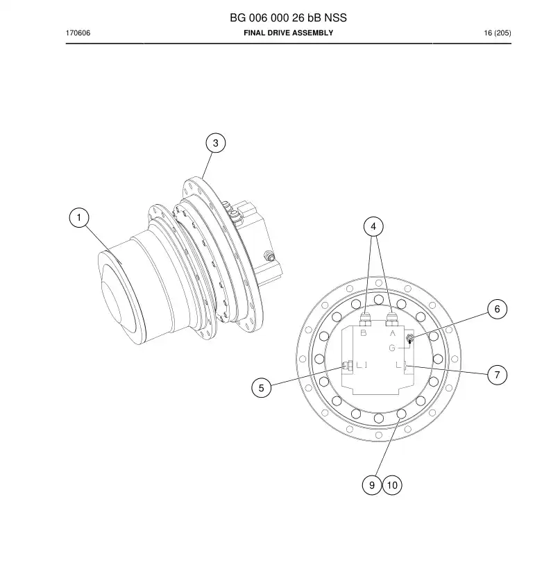 BG00600026b BG 006 000 26b Final Drive Assembly - Sandvik Technical Drawing
