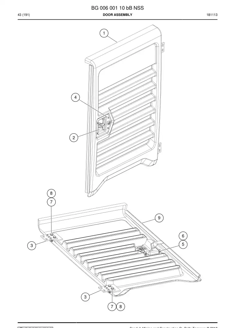 BG00600110b BG 006 001 10b Door Assembly - Sandvik Technical Drawing