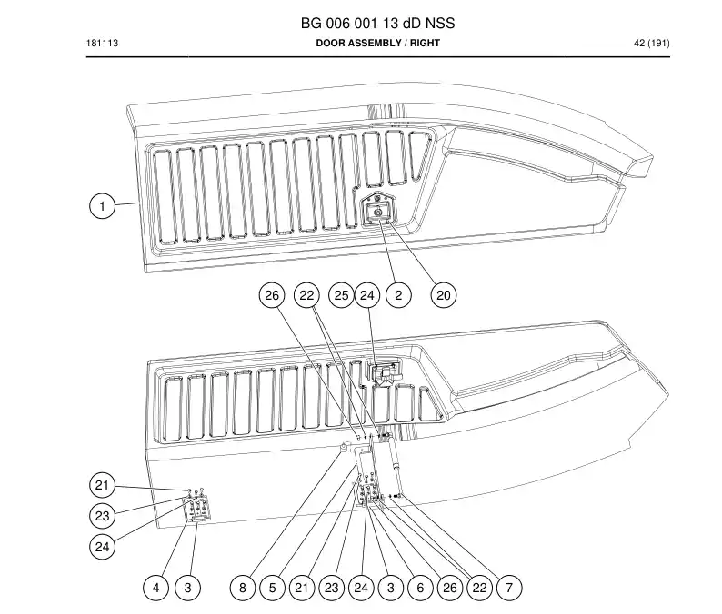 BG00600113d BG 006 001 13d Door Assembly - Sandvik Technical Drawing