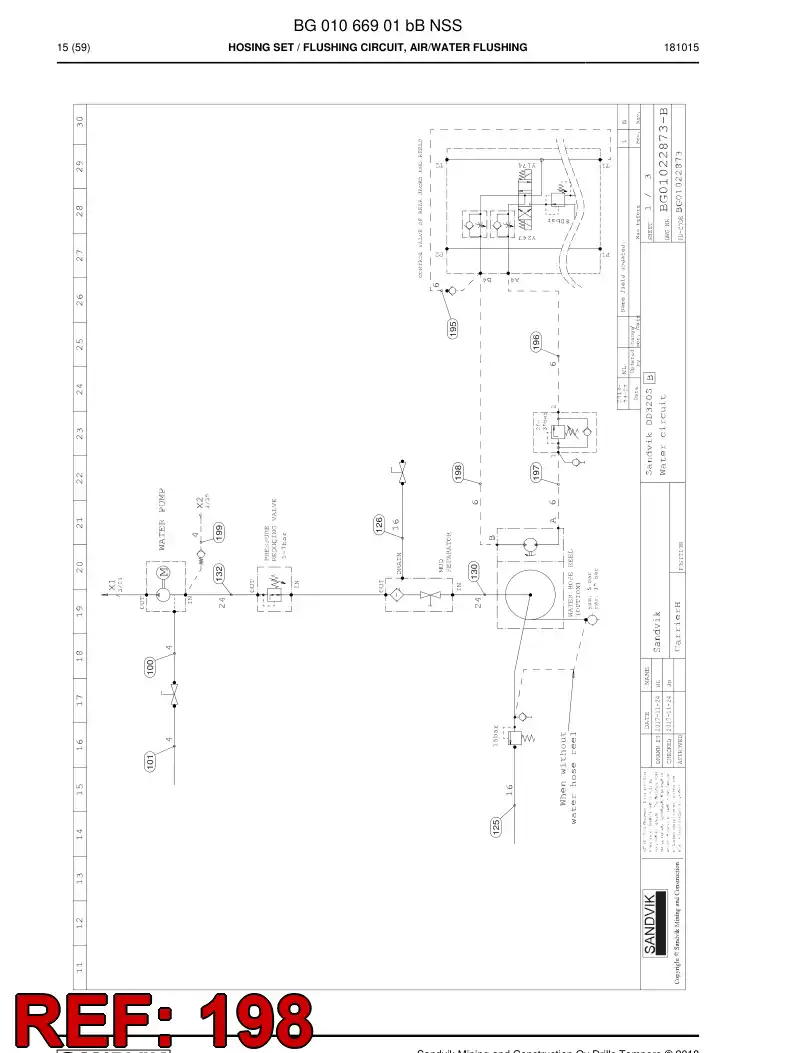 BG00601169a BG 006 011 69a Hose Assembly, Hydraulic - Sandvik Technical Drawing