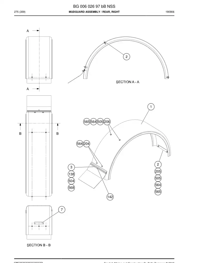 BG00602697b BG 006 026 97b Mudguard assembly - Sandvik Technical Drawing