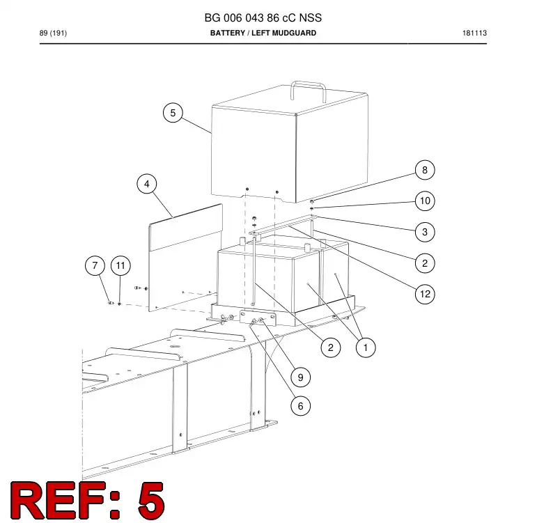 BG00603538b BG 006 035 38b Cover, Battery - Sandvik Technical Drawing