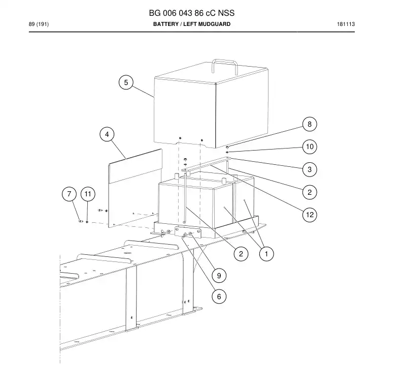 BG00604386c BG 006 043 86c Battery - Sandvik Technical Drawing