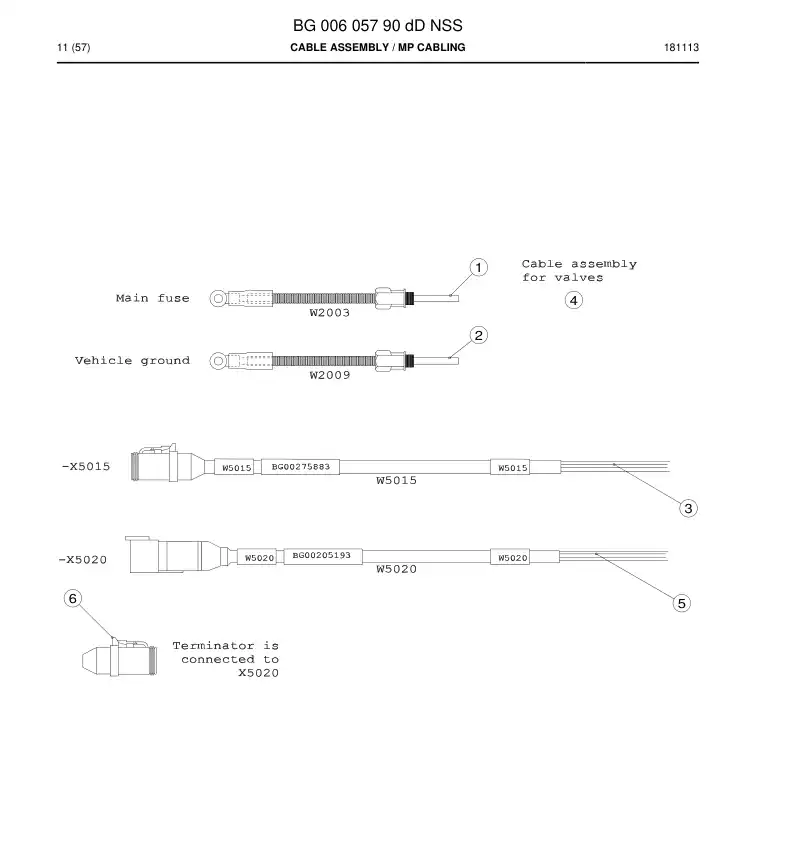 BG00605790d BG 006 057 90d Cable Assembly - Sandvik Technical Drawing
