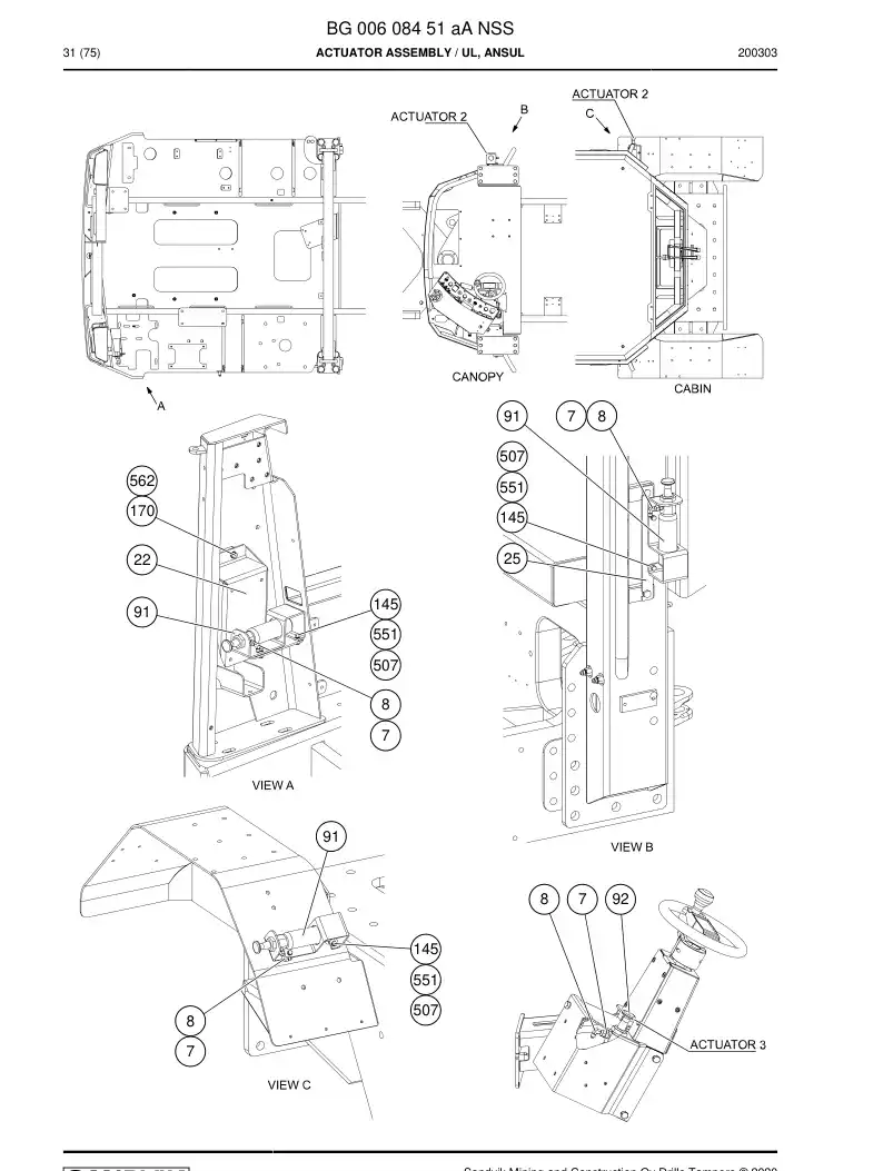 BG00608451a BG 006 084 51a Actuator Assembly - Sandvik Technical Drawing
