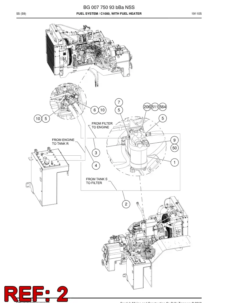 BG00608501a BG 006 085 01a Hose Assembly, Fuel - Sandvik Technical Drawing