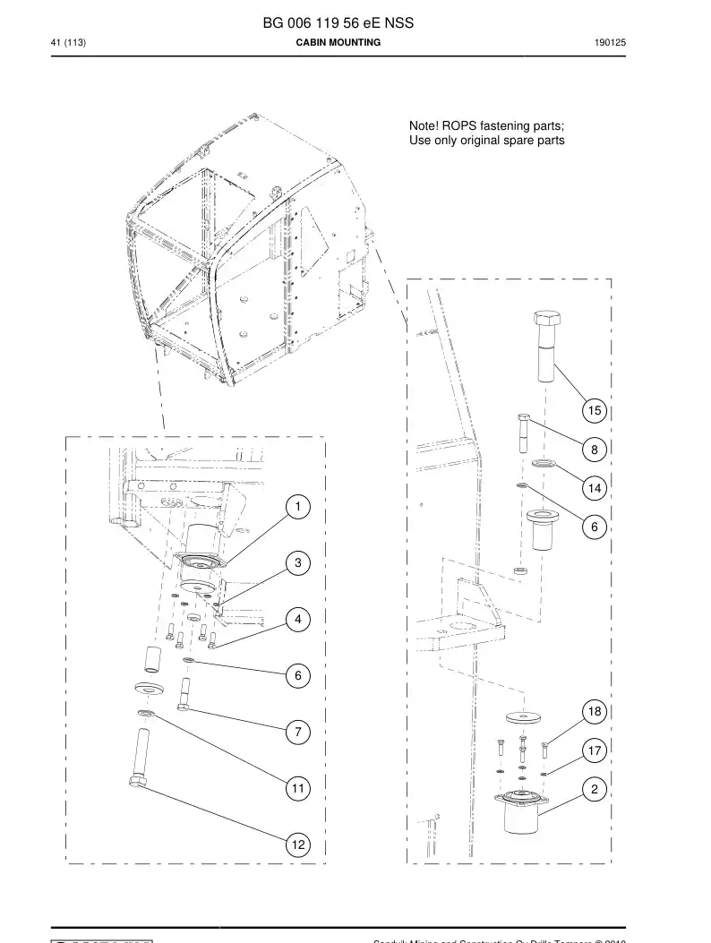 BG00611956e BG 006 119 56e Cabin mounting - Sandvik Technical Drawing