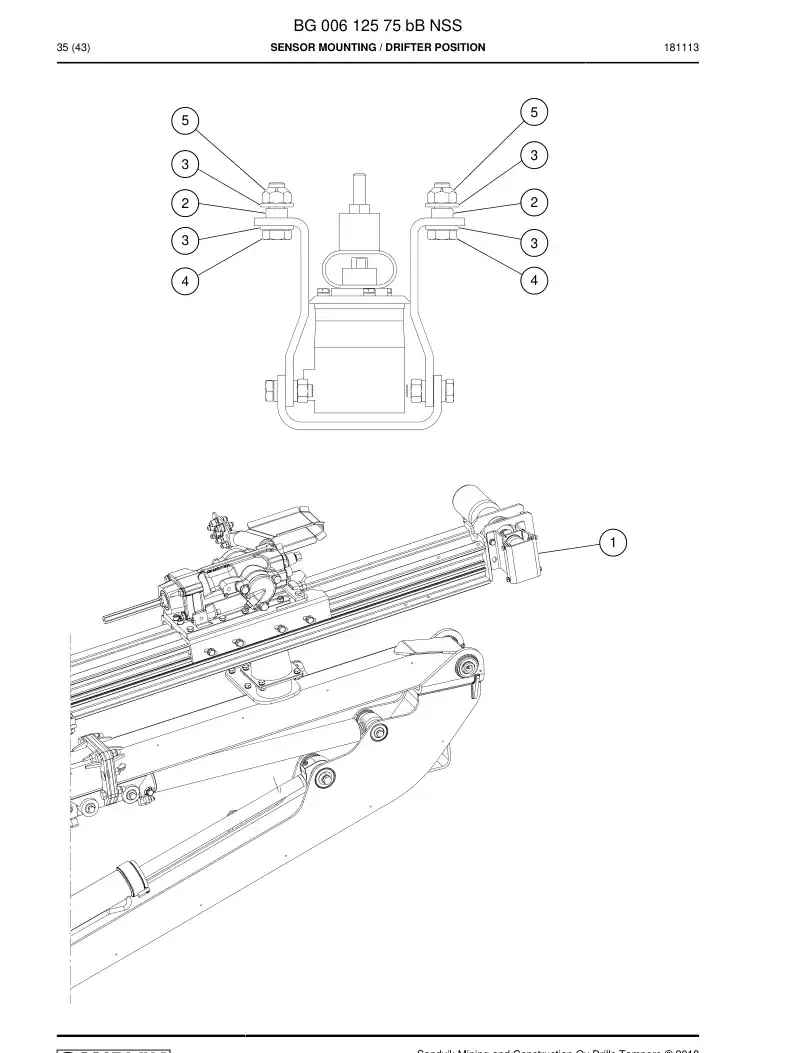 BG00612575b BG 006 125 75b Sensor Mounting - Sandvik Technical Drawing
