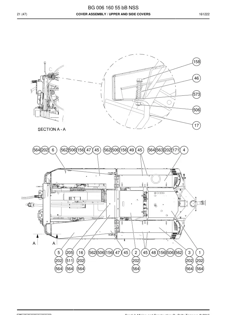 BG00616055b BG 006 160 55b Cover Assembly - Sandvik Technical Drawing