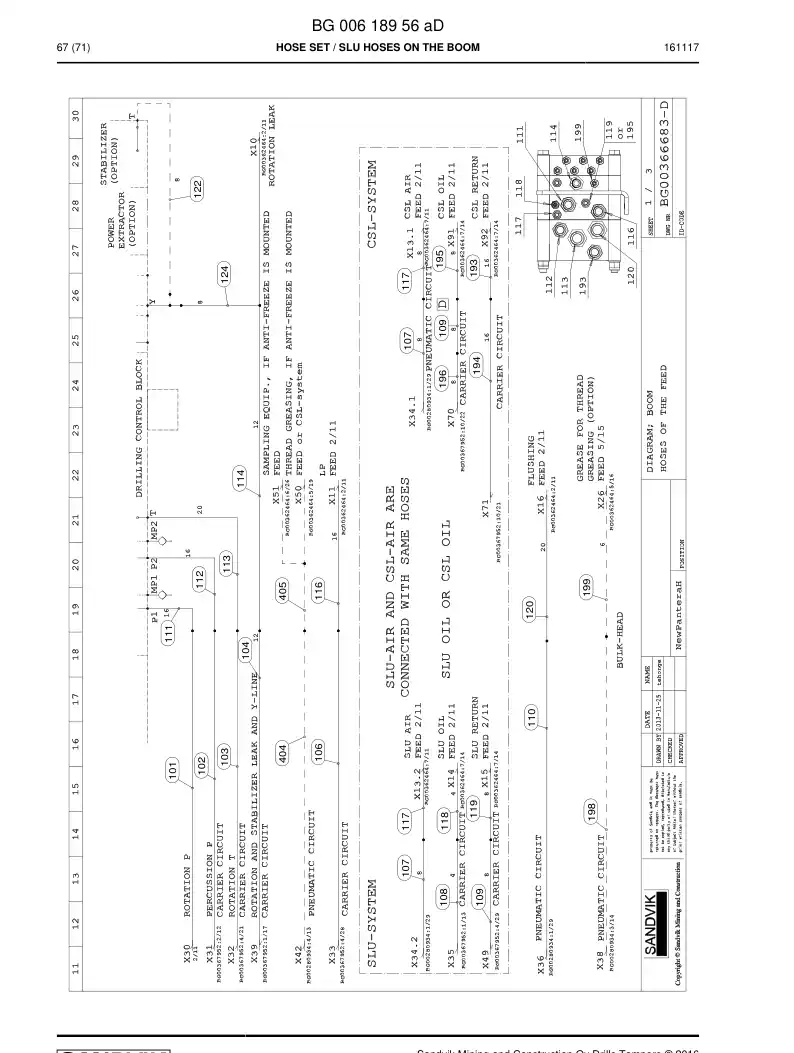 BG00618956a BG 006 189 56a Hose Set - Sandvik Technical Drawing