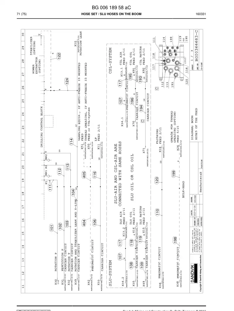 BG00618958a BG 006 189 58a Hose Set - Sandvik Technical Drawing