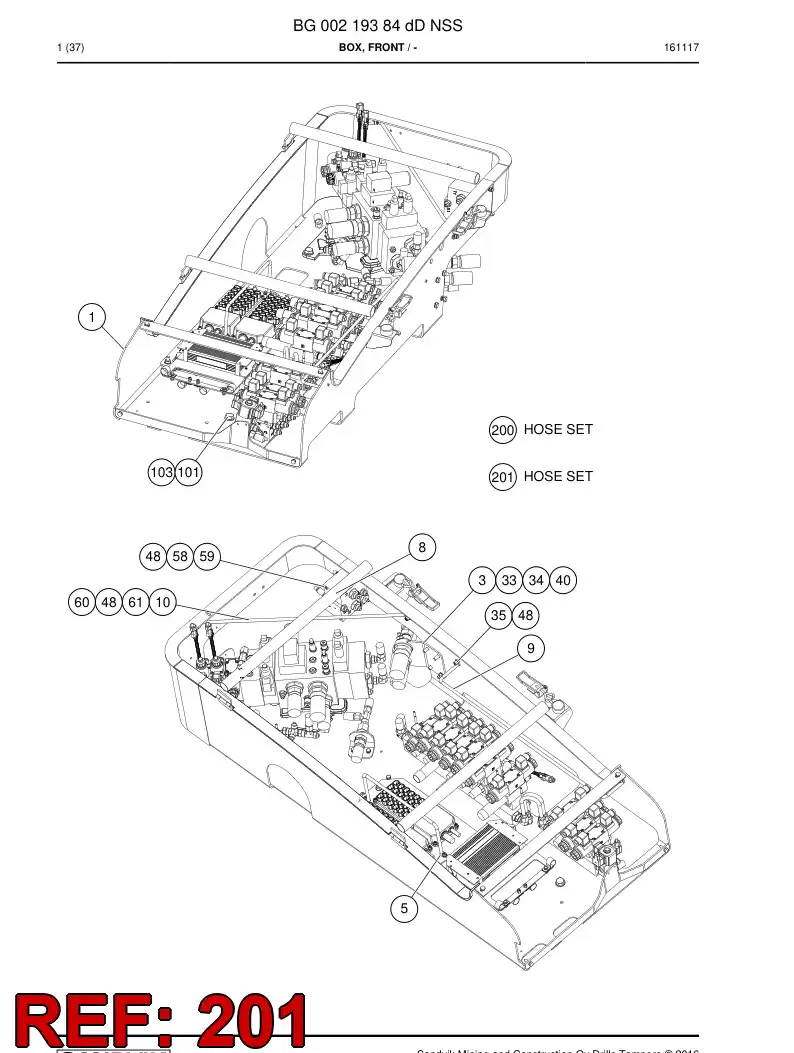 BG00618985a BG 006 189 85a Hose Set - Sandvik Technical Drawing