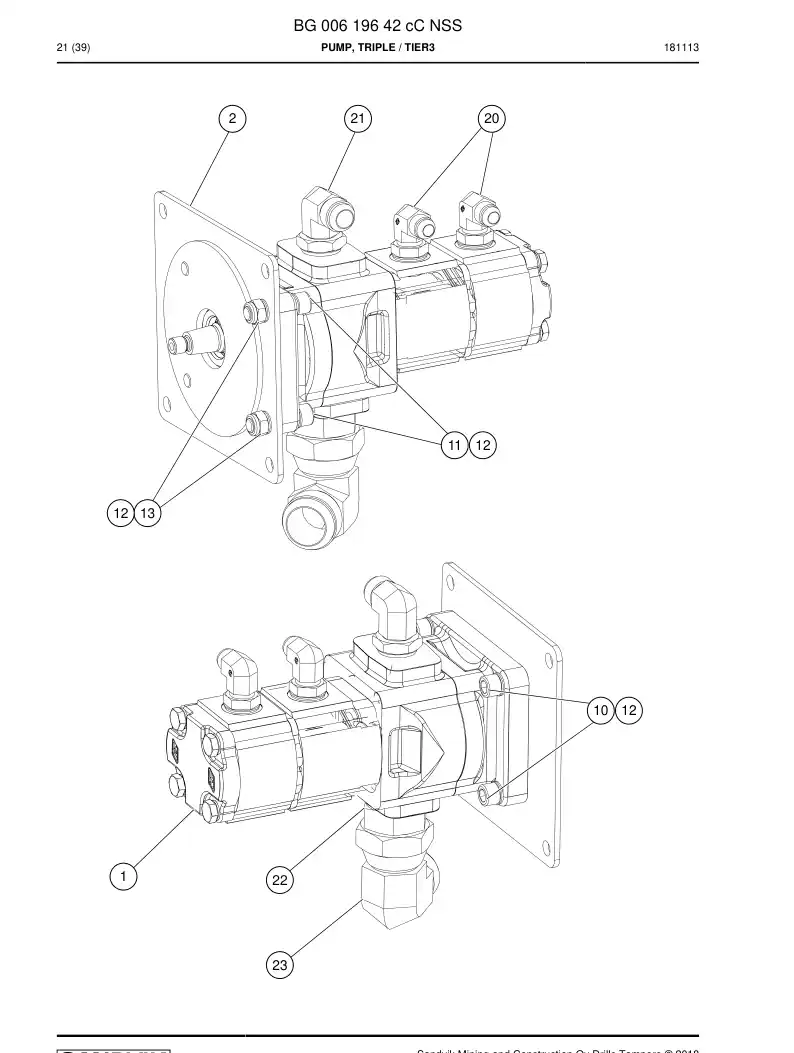 BG00619642c BG 006 196 42c Pump, Triple - Sandvik Technical Drawing