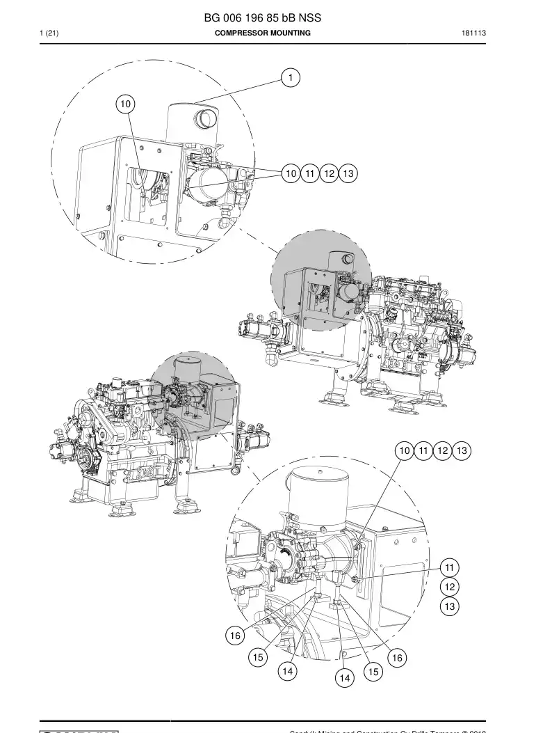 BG00619685b BG 006 196 85b Compressor mounting - Sandvik Technical Drawing