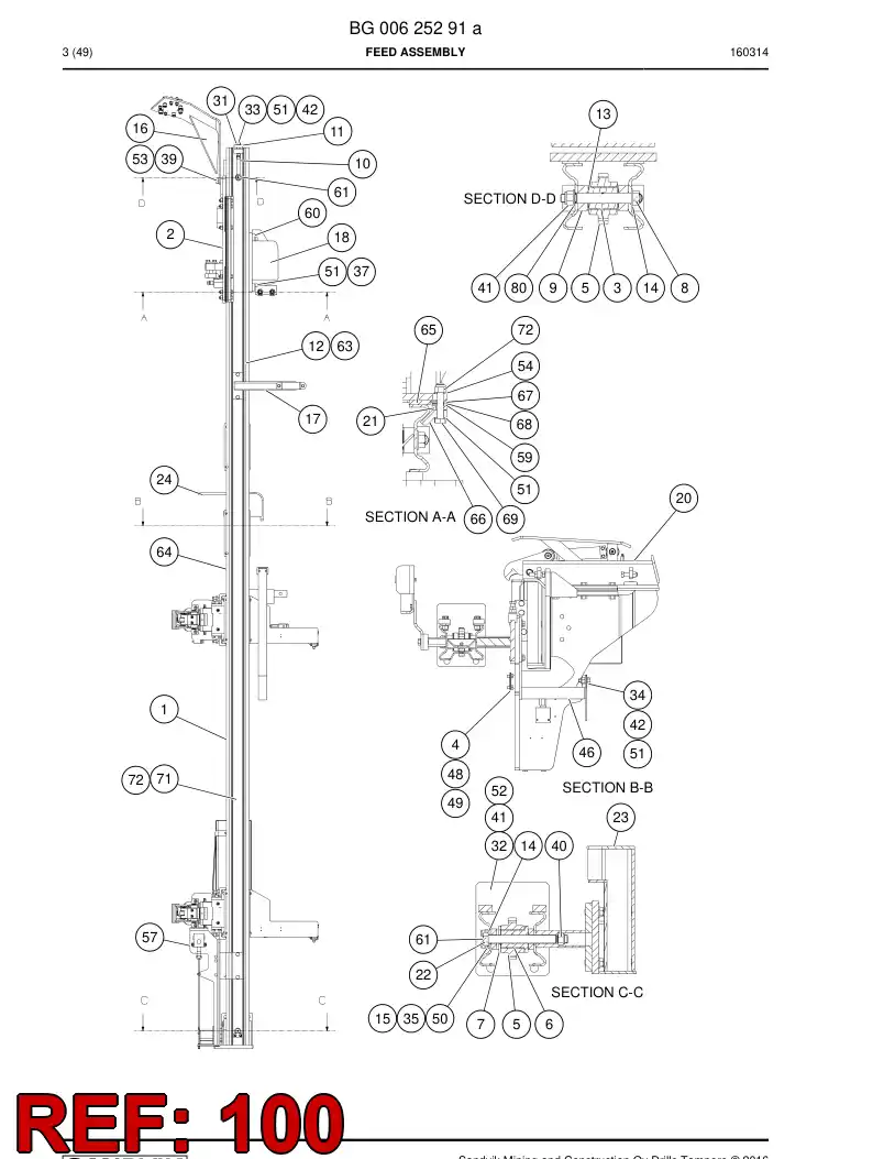 BG00625292a BG 006 252 92a Hose Support Assembly - Sandvik Technical Drawing